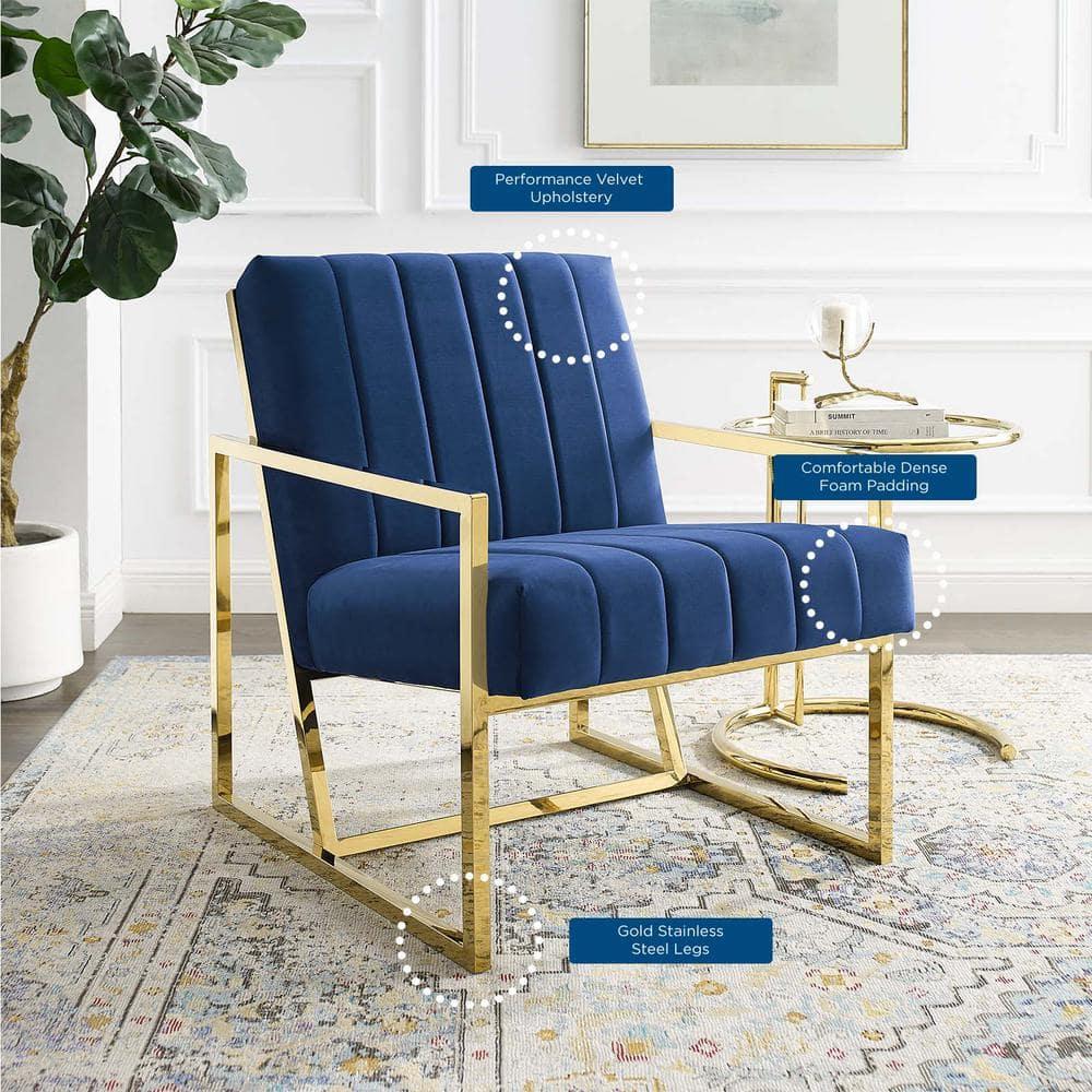 Modway Inspire Channel Tufted Performance Velvet Armchair in Navy