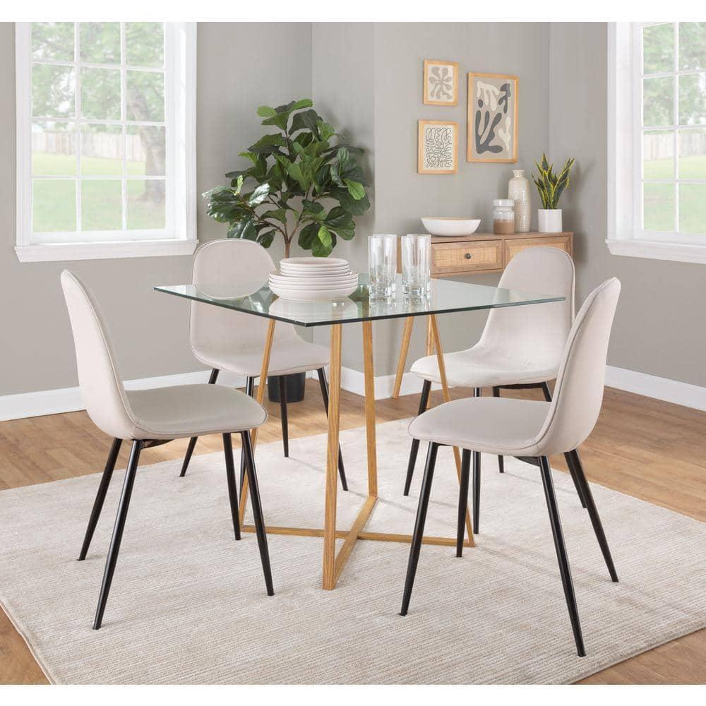 36" Cosmo Square Dining Table Natural/Clear Glass - LumiSource: Luxury Glam Style, 4-Seater, Steel Pedestal Base