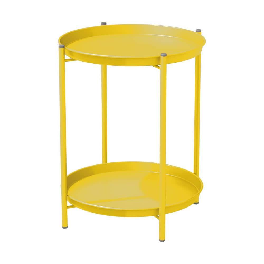Grand Patio Indoor & Outdoor Side Table 2-Tier, Weather-Resistant Steel Round End Table for Porch, Poolside, Bedroom, Living Room, Yellow