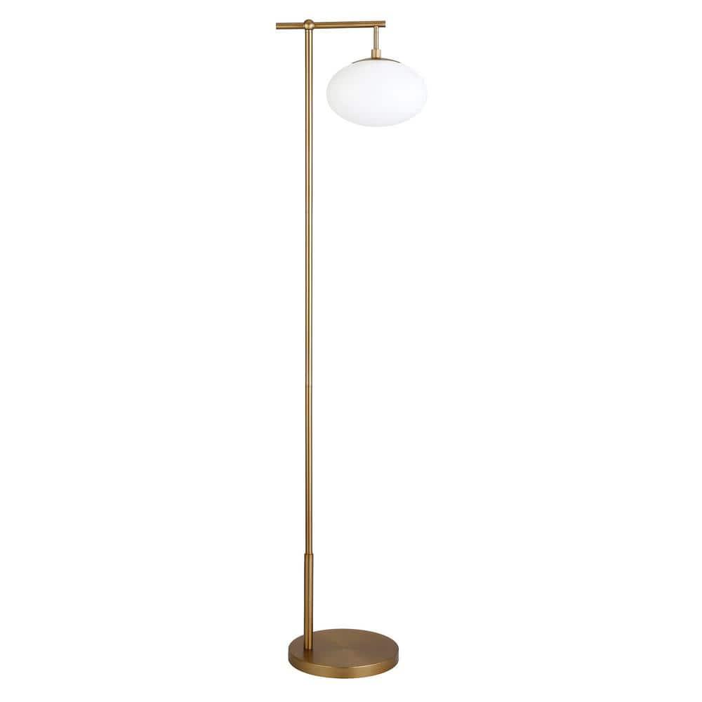Evelyn&Zoe Blume 68" Tall Arc Floor Lamp with Glass Shade, Brushed Brass/Milk White