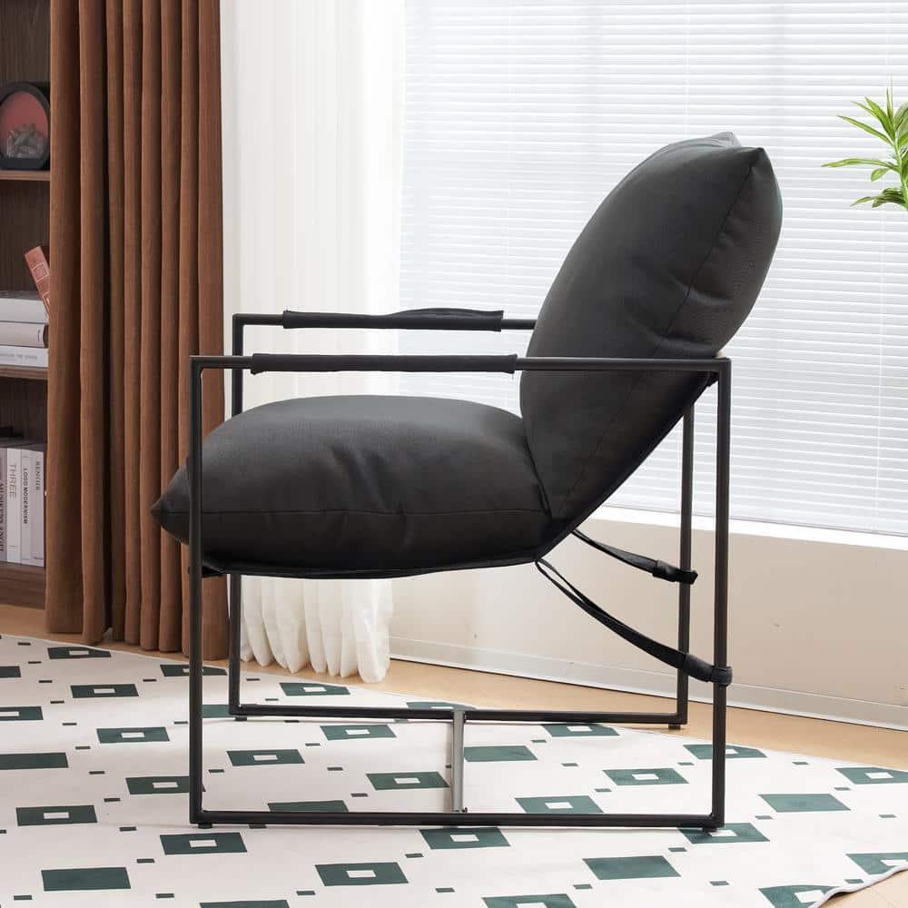 Mid Century Modern Accent Chair, Metal Framed Armchair, Sling Accent Chair with Microfiber Fabric Upholstery for Living Room Bedroom Home Office, Minimalist Style(Black)