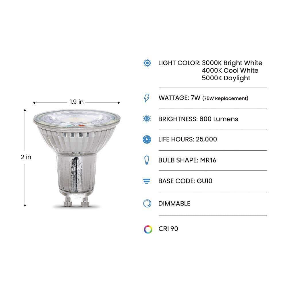 Adjustable White LED MR16 Reflector Bulbs, 3-Pack