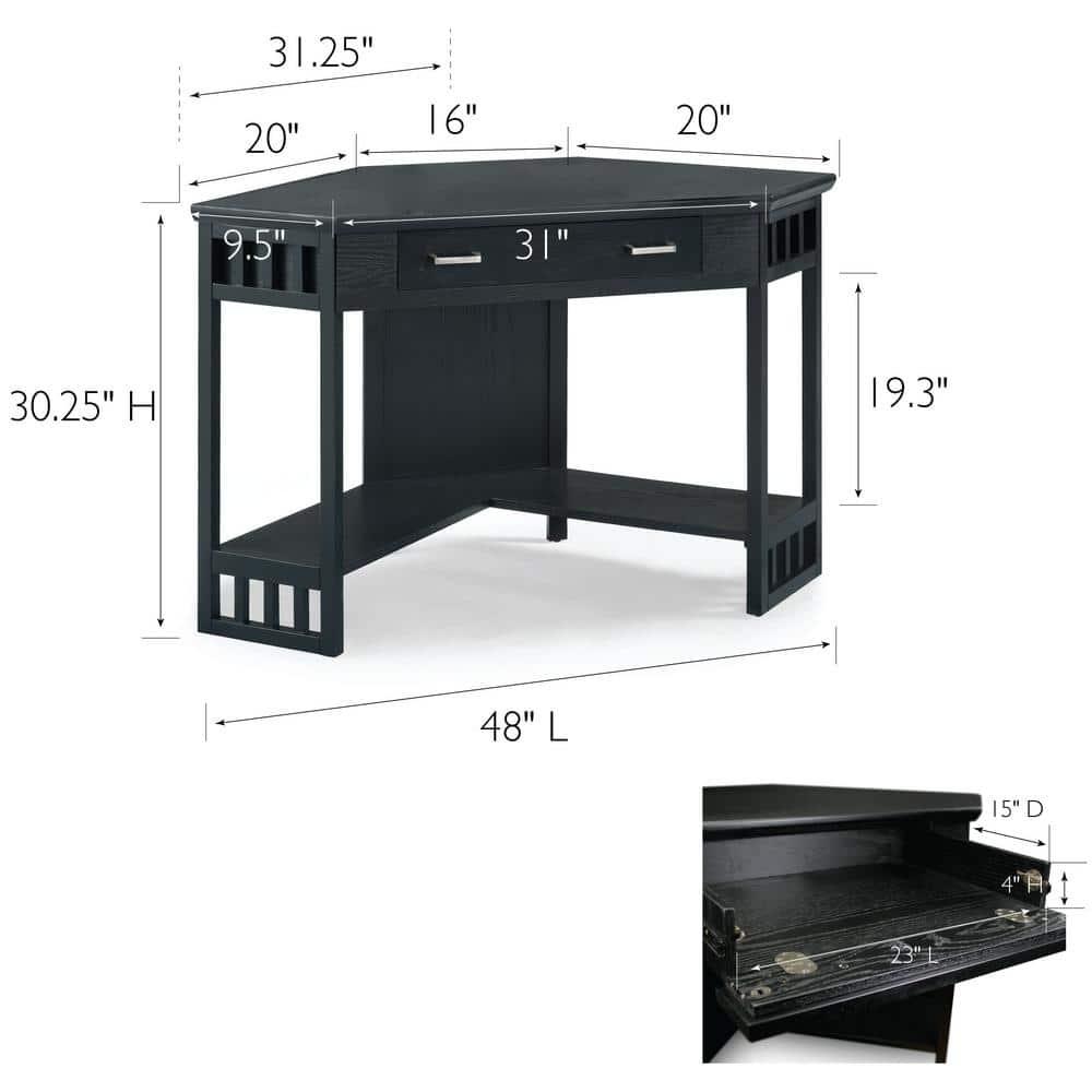 Leick Furniture Corner Computer Wood Desk in Black