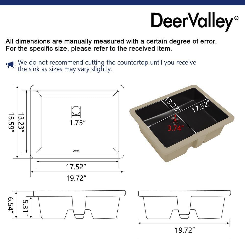 DeerValley Ursa 20" X 15.6" Rectangular Vitreous China Undermount Bathroom Sink with Overflow
