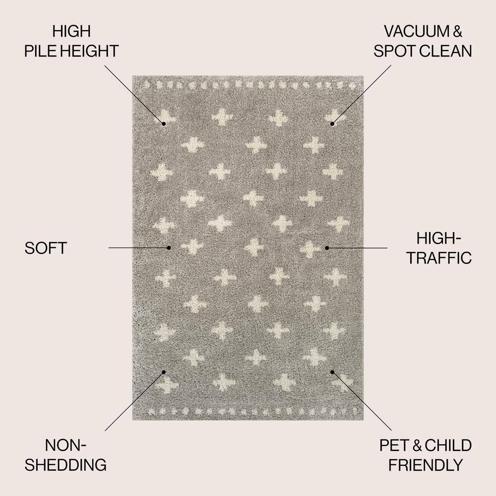 JONATHAN Y Cristo Berber Geometric Shag Gray/Ivory 3 ft. x 5 ft. Area Rug