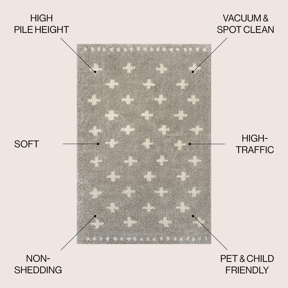 JONATHAN Y Cristo Berber Geometric Shag Gray/Ivory 5 ft. x 8 ft. Area Rug