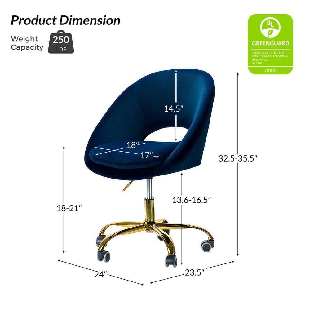 Luxury Office Chair Premium Modern Velvet Swivel Desk Chair with Chic Gold Base in Bold Colors Navy