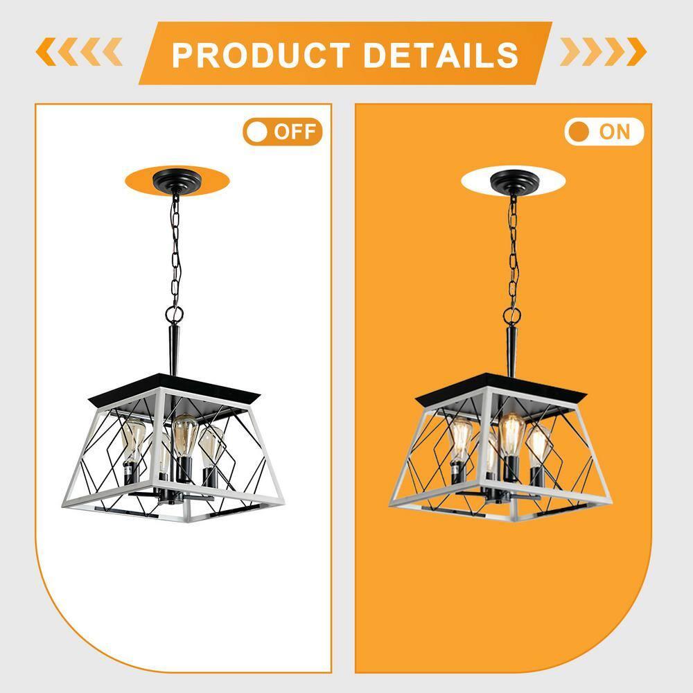 White and Black Metal Cage Square Pendant Chandelier