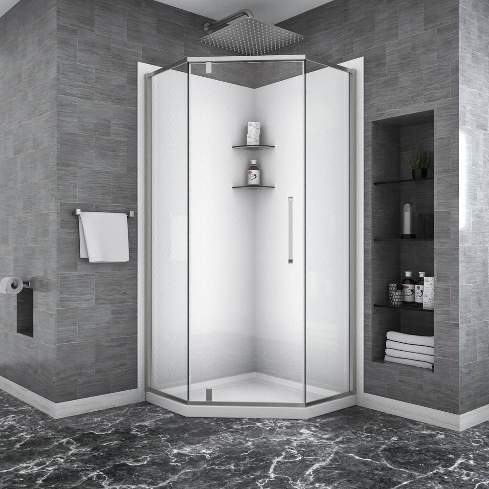 REDmintss Shower Door 34-1/8" X 72" Semi-Frameless Neo-Angle Hinged Shower Enclosure AGLBX06527A