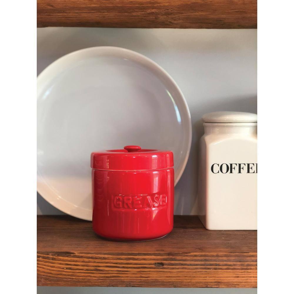 Fox Run Grease Container, Red Porcelain, 4 cup capacity