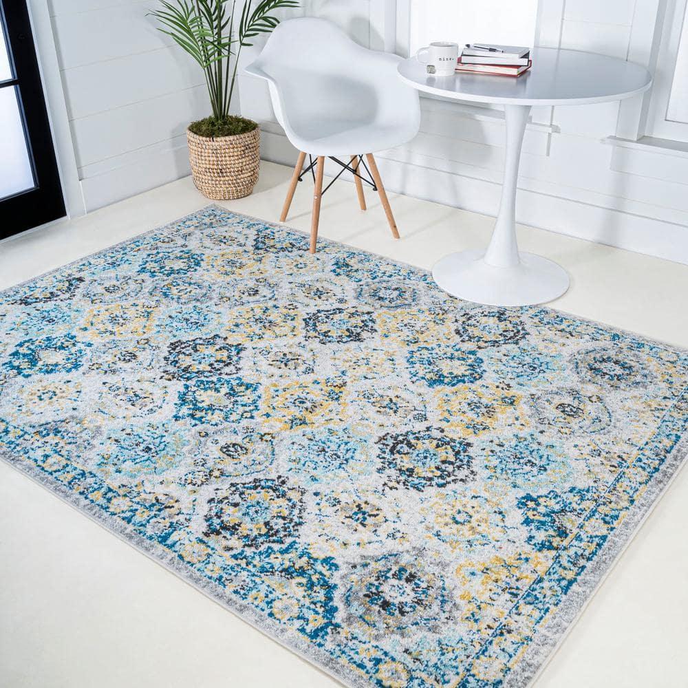8'x10' Modern Persian Boho Vintage Trellis Area Rug, Blue/Multi - JONATHAN Y