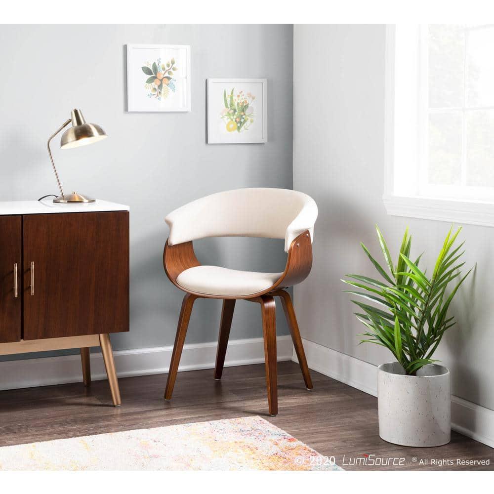 Vintage Mode Mid-Century Modern Dining Accent Chair Cream - Lumisource: Walnut Legs, Polyester Upholstery, No Assembly Required