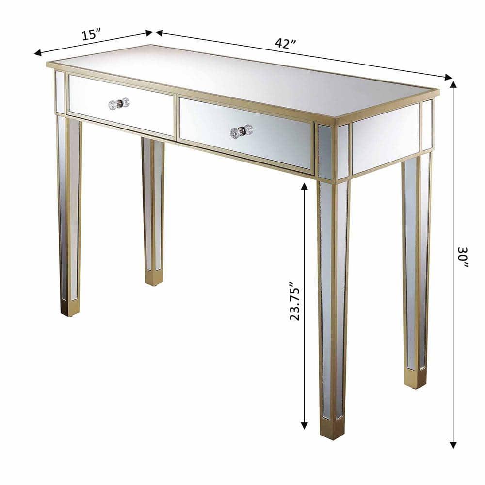Convenience Concepts Gold Coast Mirrored 2 Drawer Desk, Console, Vanity, Champagne/Mirror