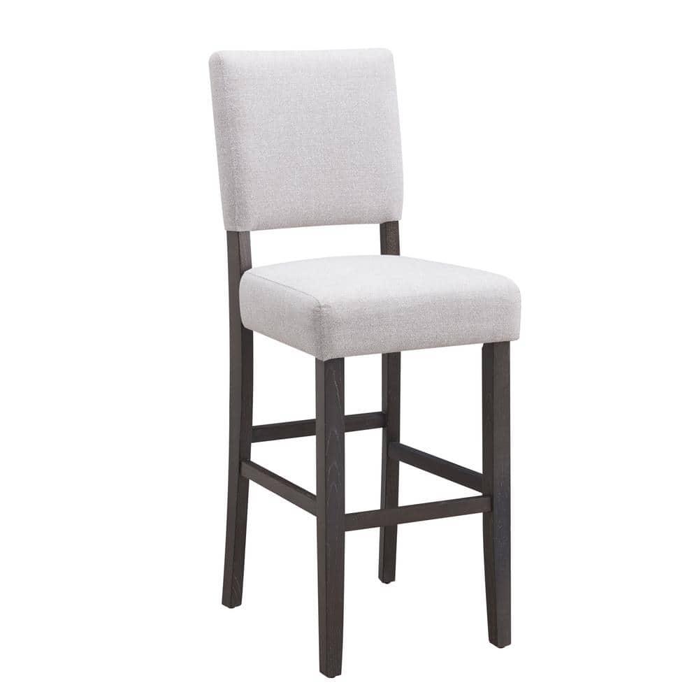Leick Home 10087-BBHG Upholstered Back Bar Height Stool with Wood Base, Set of 2, for Elevated Kitchen Counters, High Top Tables, and Bars, Blackbean and Heather Gray