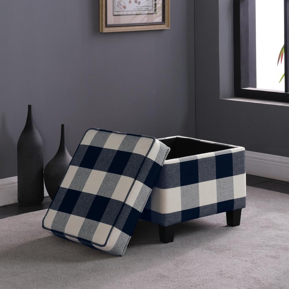 Cole Classics Square Storage Ottoman with Lift Off Top Black Plaid - HomePop: Cotton Upholstered, Hardwood Frame, Foam Fill