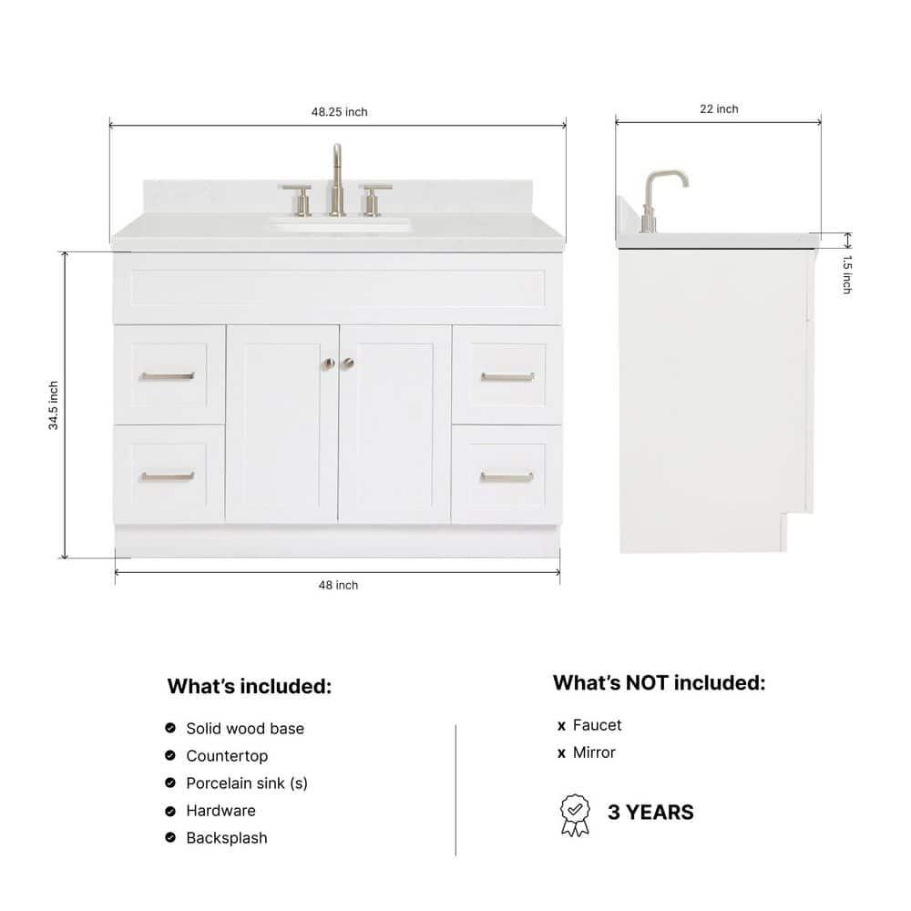 Ariel F048scqrvo Hamlet 48" Free Standing Single Basin Vanity Set - White