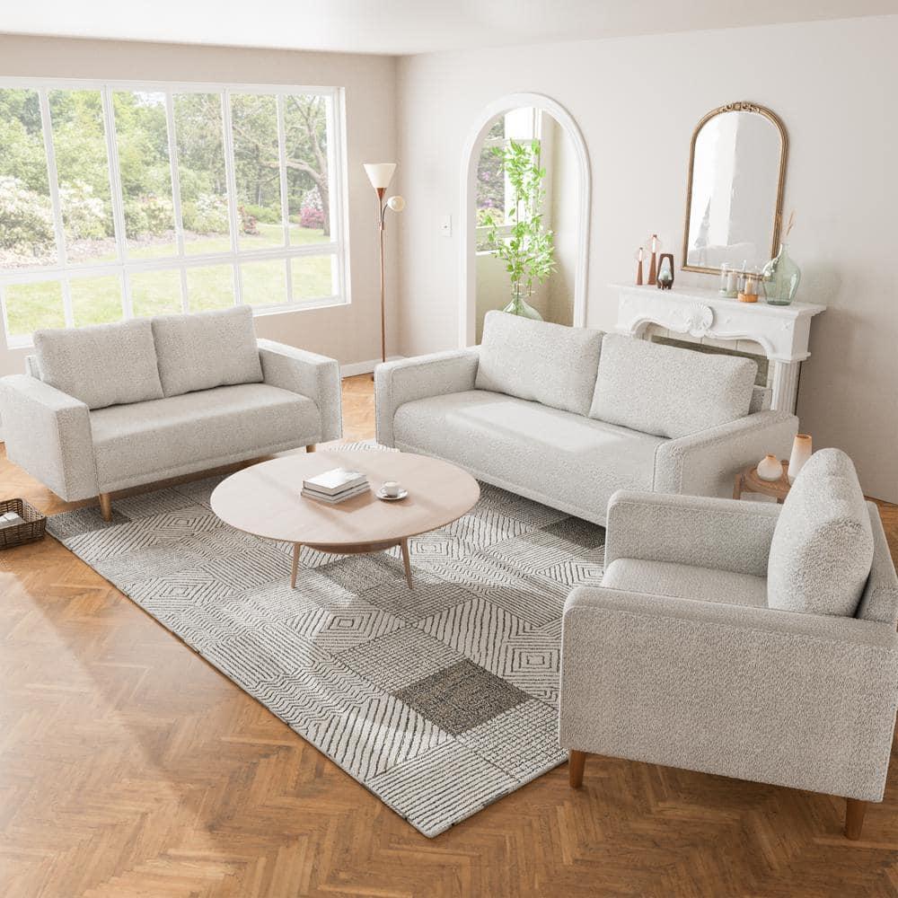 HOMES: Inside + Out Purebliss Modern Boucle Fabric Track Arm Accent Chair: Kiln-Dried Frame & Gold Legs