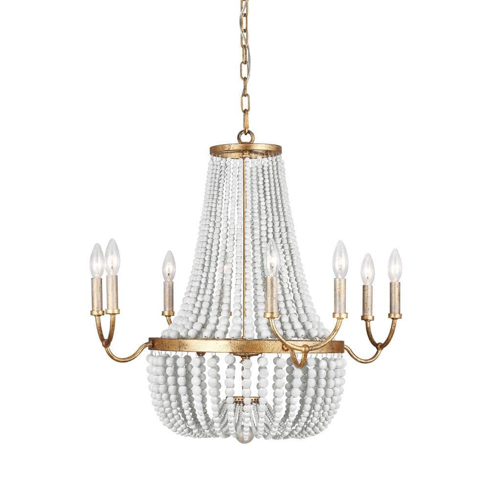 Marielle Antique Gild 8-Light Chandelier with Wood Beads