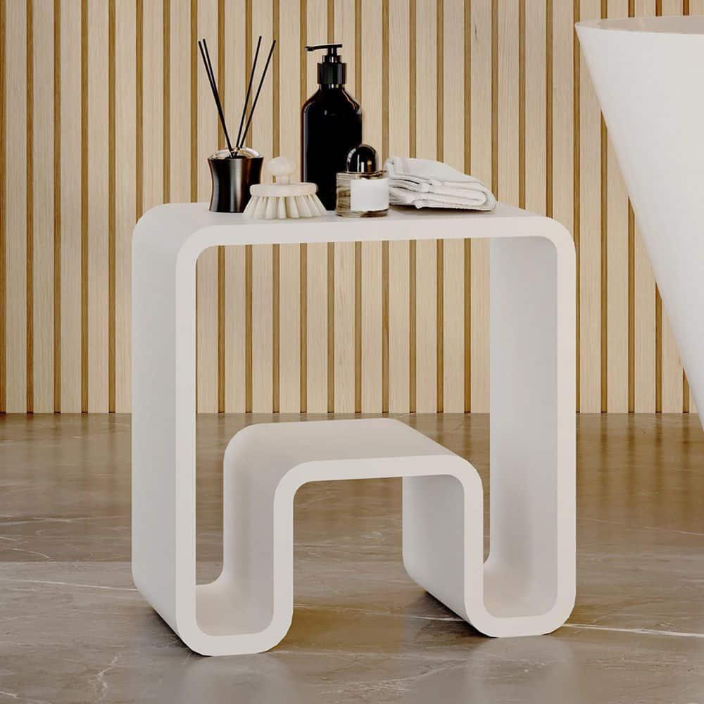 Matte White Solid Surface Dual-Layer Shower Stool