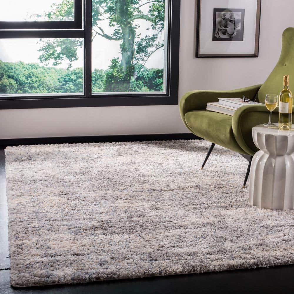 SAFAVIEH Berber Harold Abstract Plush Shag Area Rug, Grey/Cream, 8' x 10'