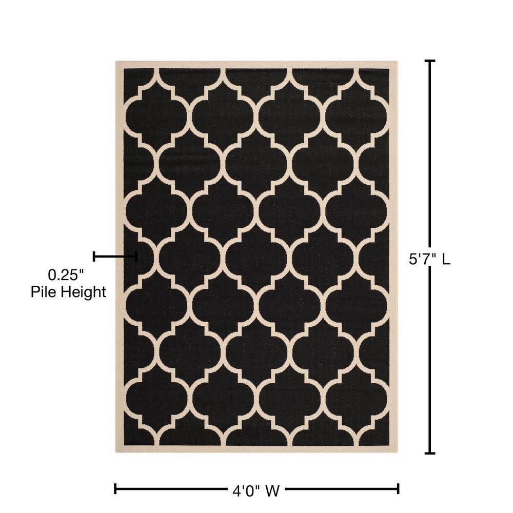 Courtyard CY6914 Power Loomed Indoor/Outdoor Area Rug - Black/Beige - 4'x5'7" - Safavieh.