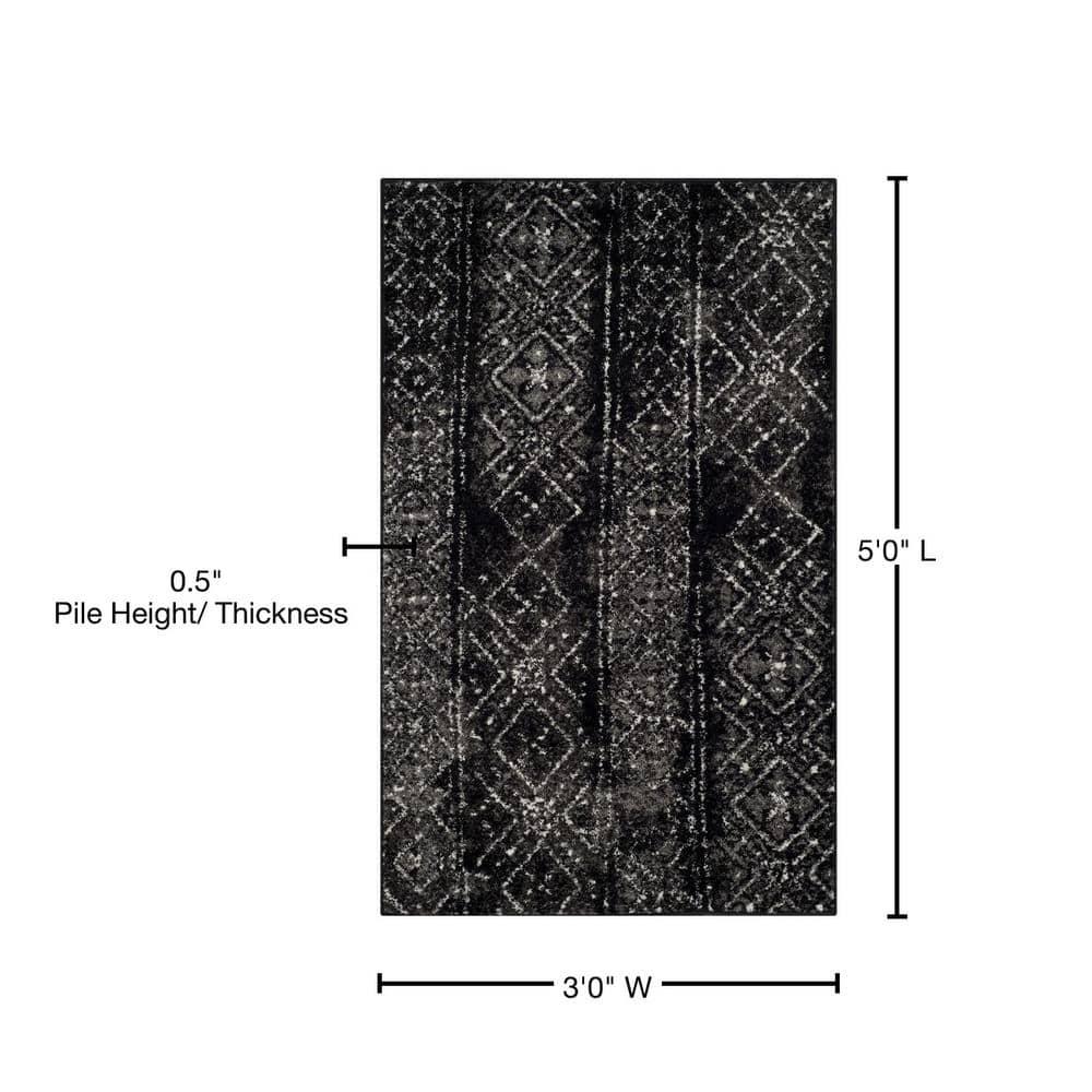 Adirondack ADR111 Machine Made Indoor Accent Rug - Black/Silver - 3'x5' - Safavieh