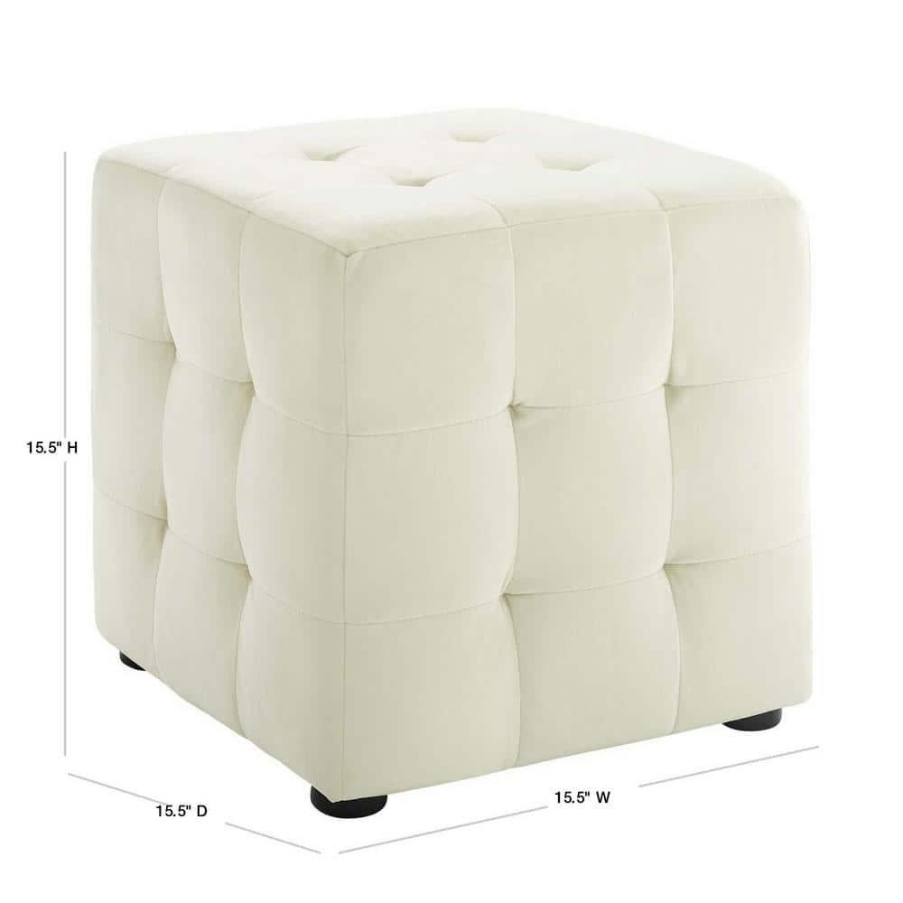 Contour Tufted Cube Performance Velvet OttomanIvory