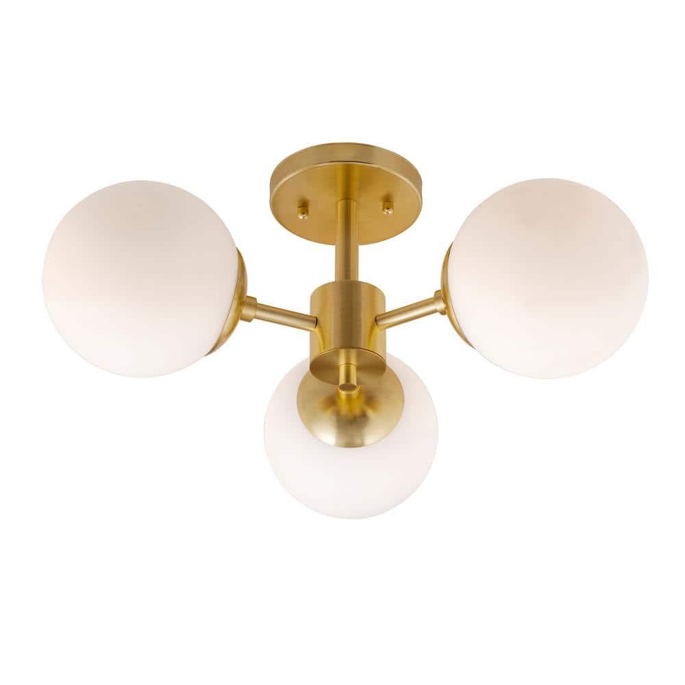 Farrell 3-Light Soft Gold semi flush mount with Satin Opal Glass - Soft Gold