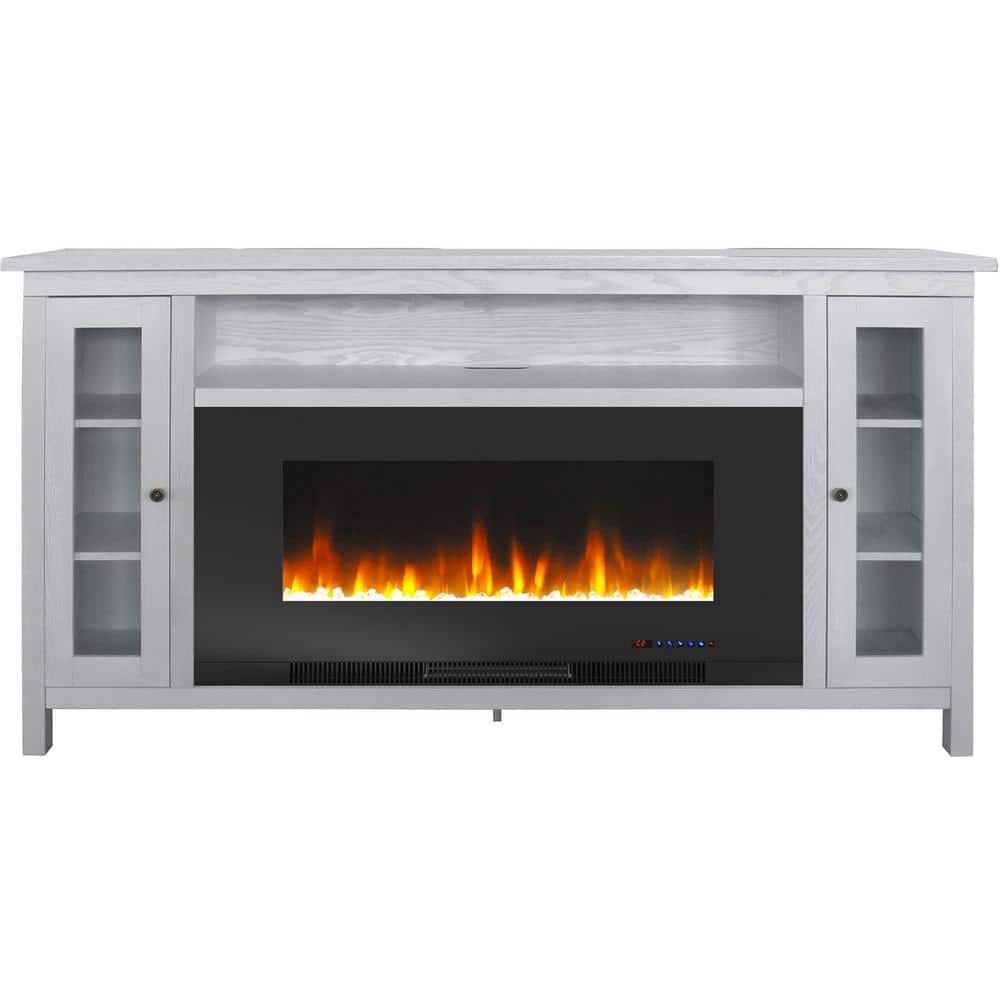 Cambridge Somerset 70-In. White Electric Fireplace TV Stand with Multi-Color LED Flames, Crystal Rock Display, and Remote Control