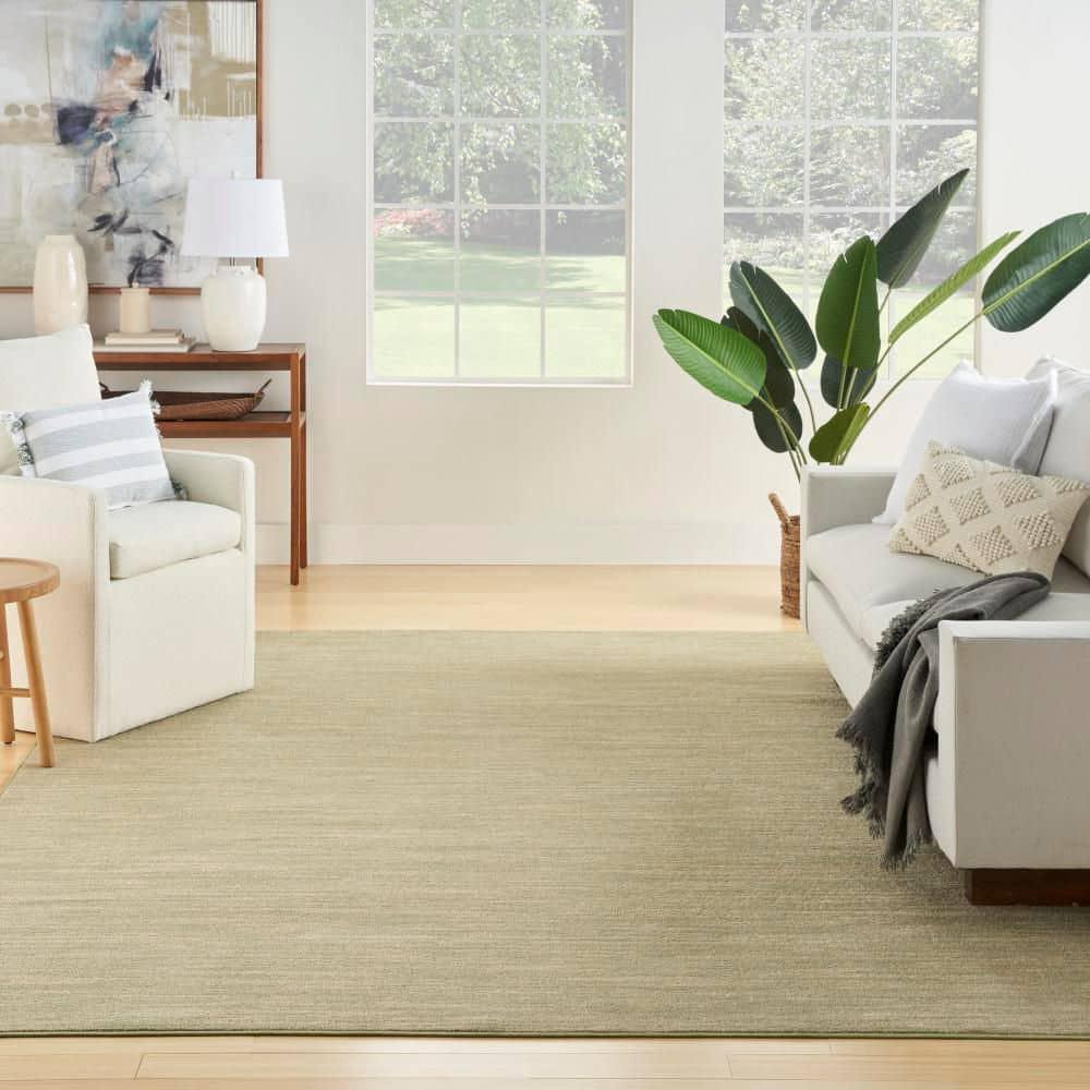 Nourison Essentials Solid Indoor/Outdoor Area Rug Green Gold 9'x12'