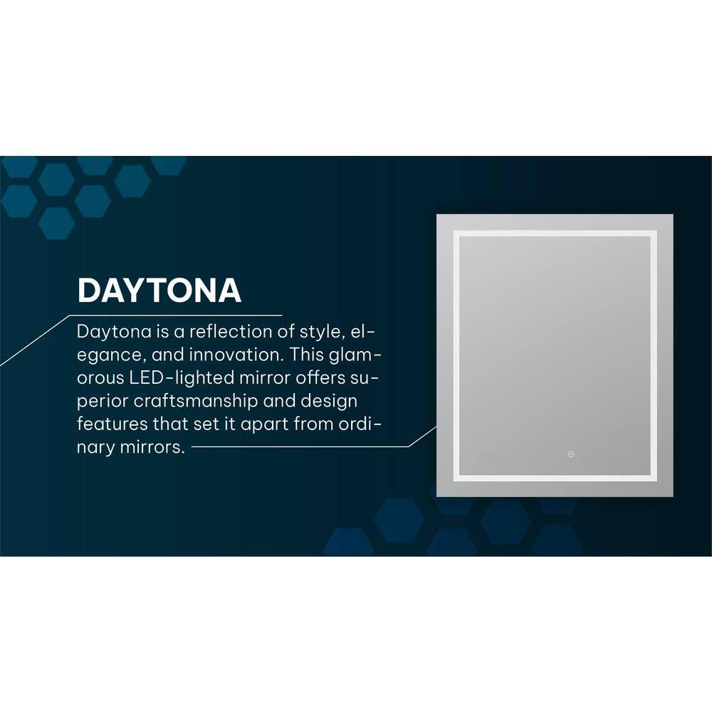AQUADOM Daytona LED Wall-Mount Mirror for Bathroom with 3 Color Lighting, Touch Control, Dimmer and Defogger, Digital Clock