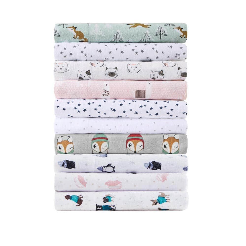 Intelligent Design Cozy Soft 4-Piece Full Cotton Flannel Printed Sheet Set, Seafoam Foxes