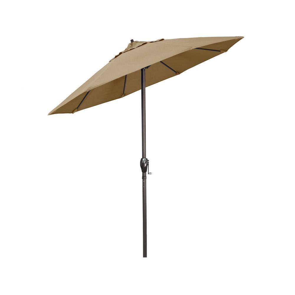 California Umbrella 7.5' Round Sunbrella Aluminum Outdoor Deck, Pool or Patio Umbrella, Crank Lift, Auto Tilt, Bronze Pole, Heather Beige