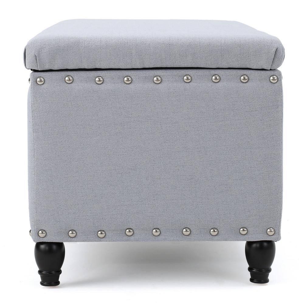 Noble House Harrisburg Fabric Storage Ottoman, Light Grey