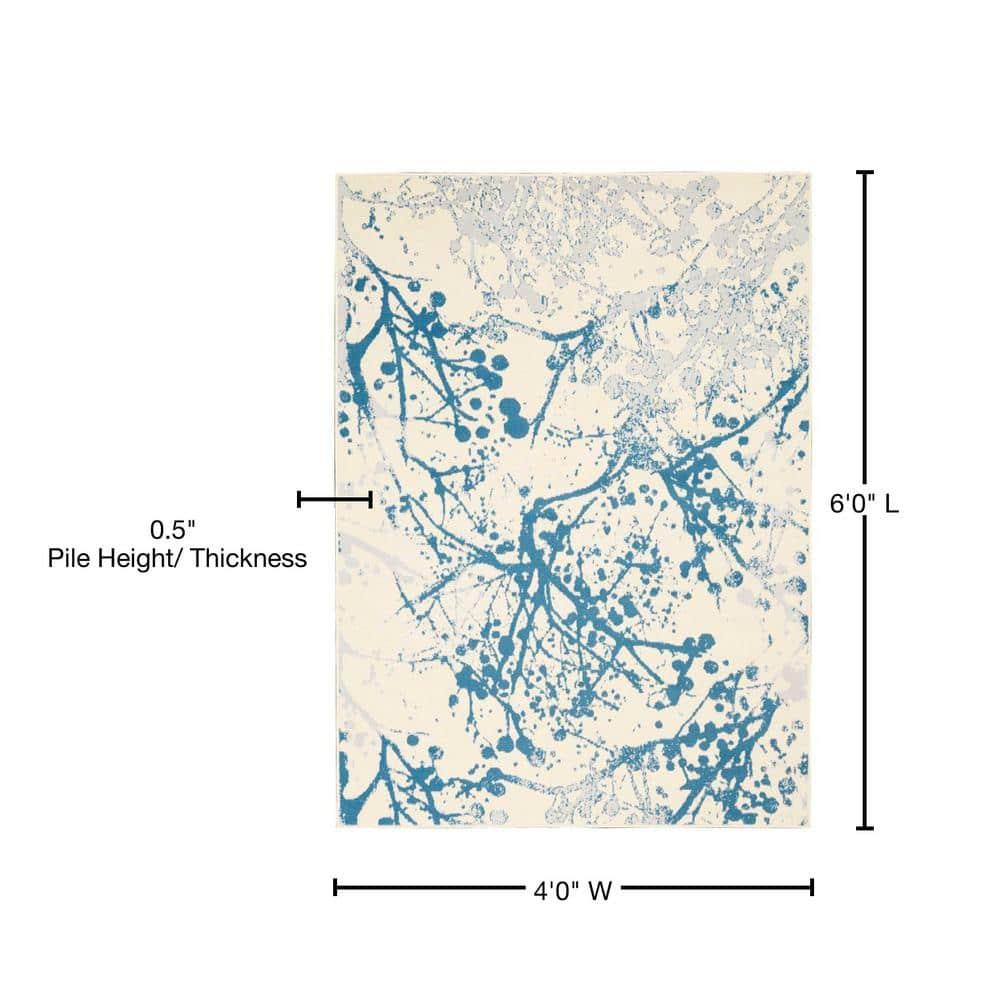 Nourison Jubilant 4' x 6' Ivory/Blue Area Rug Contemporary Artistic Abstract by Nourison