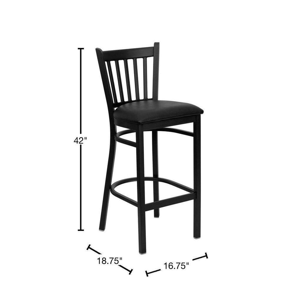 Flash Furniture HERCULES Series Black Vertical Back Metal Restaurant Barstool - Black Vinyl Seat
