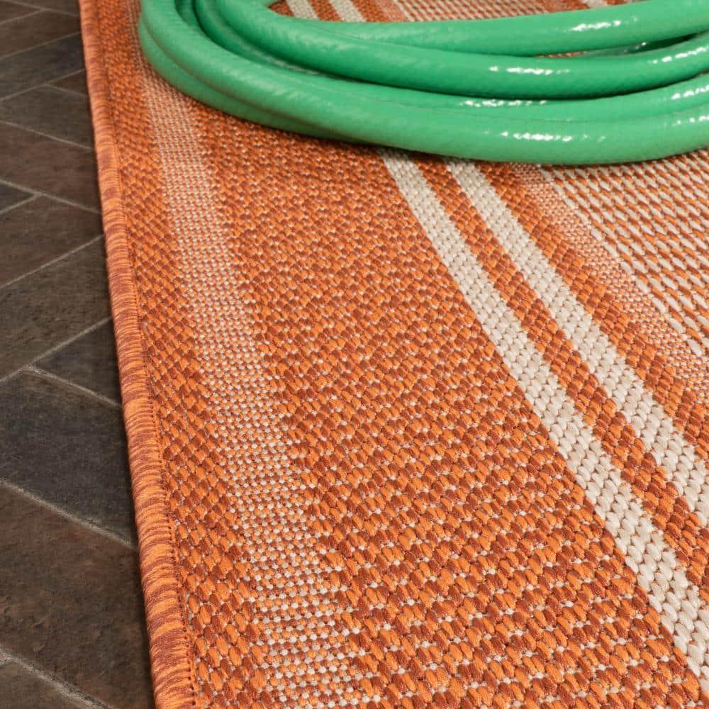 3' x 5' Haynes Modern Double Stripe Indoor/Outdoor Area Rug, Orange/Cream - JONATHAN Y