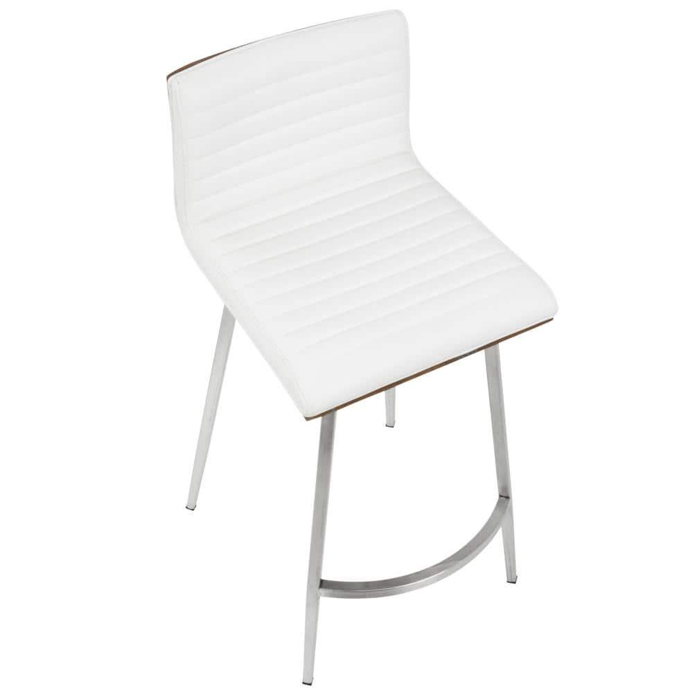 LumiSource Set of 2 Mason Contemporary Swivel Counter Height Barstools White: Faux Leather, Steel Legs, Fixed 24.5" Seat Height