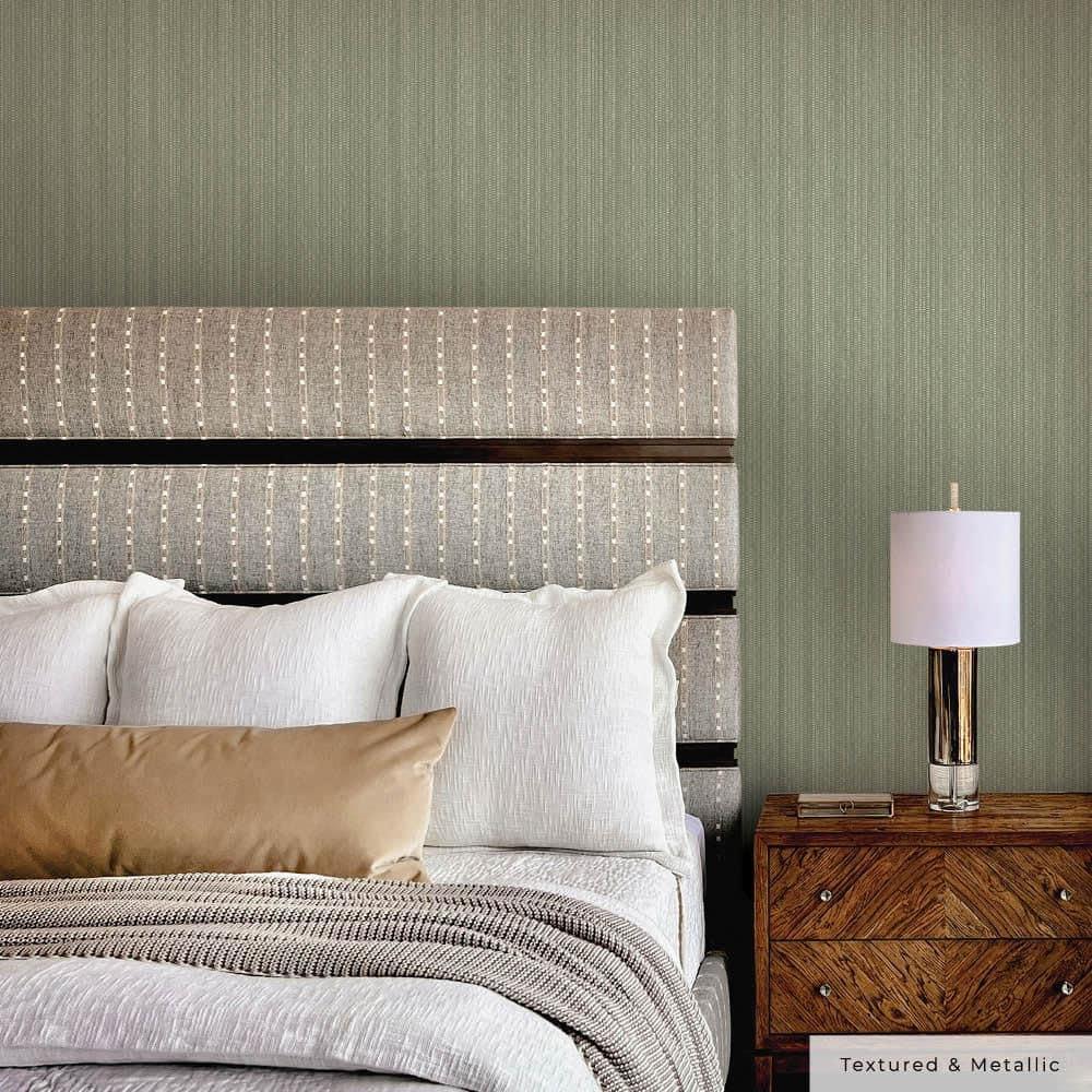 Tempaper & Co. 28 sq ft Faux Grasscloth Removable Peel and Stick Wallpaper Textured Sage : Vinyl, Self-Adhesive, Wood Grain Design