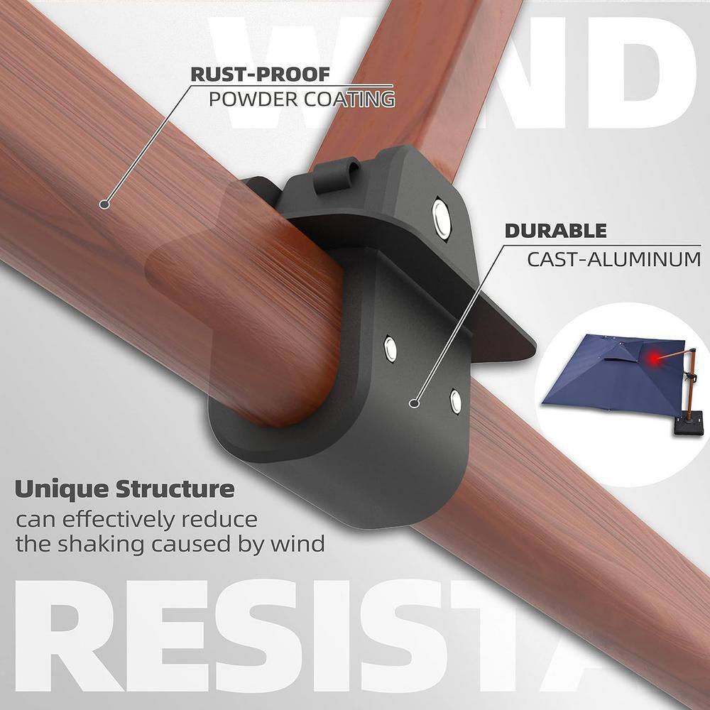 PURPLE LEAF 11FT Deluxe Square Wood Grain Patio Umbrella, Large Offset Cantilever Umbrella with 360° Rotation, Navy Blue