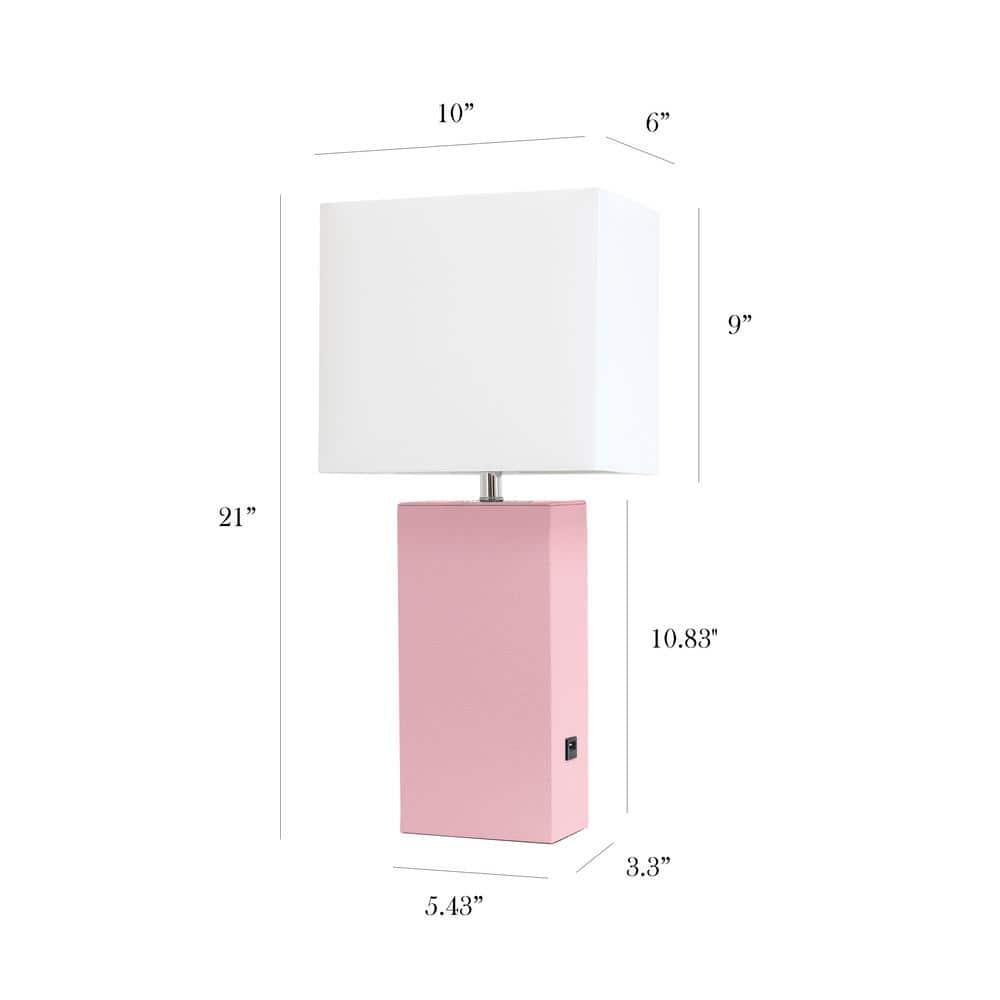 Modern Leather Table Lamp with USB, White Linen Shade, No Assembly - Elegant Designs: UL Listed, 1-Way Switch