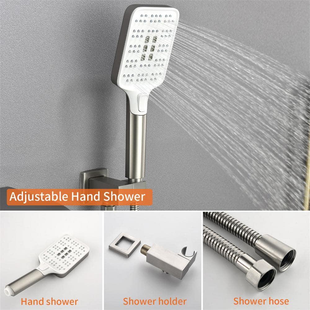 Tub Filler Faucet with Hand Shower Bath Tub Faucets with Rough-in Valve Trim Kit Wall Mounted Waterfall Bathtub Faucets Brushed Nickel