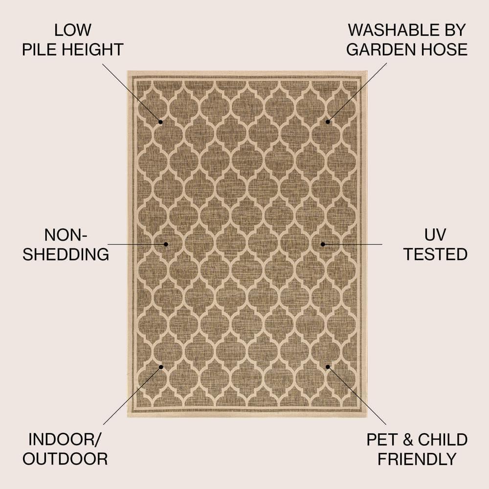 3'x5' Trebol Moroccan Trellis Textured Weave Indoor/Outdoor Area Rug, Brown/Beige - JONATHAN Y