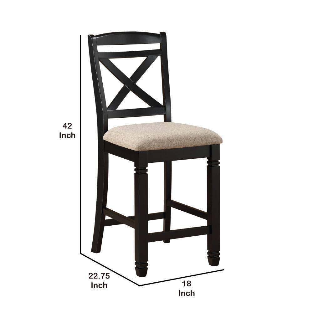 Fabric Upholstered Wooden Counter Height Chair with X Design Backrest, Brown