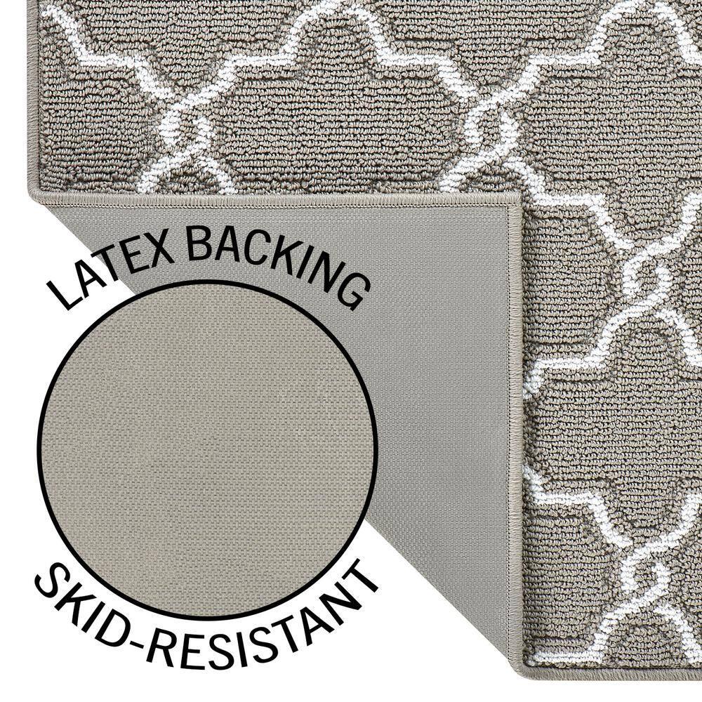 Light Grey and White Geometric Tufted Runner Rug with Non-Slip Backing