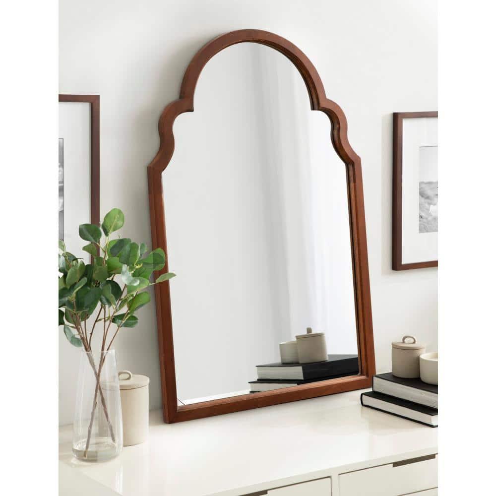 Kate and Laurel Hogan Wood Arch Mirror, 24x36, Walnut Brown