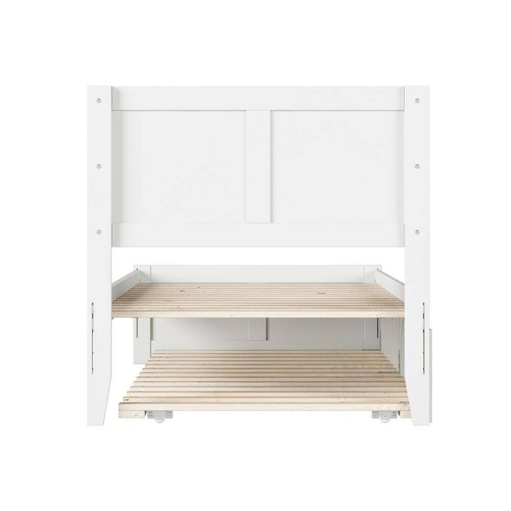 HAOYUN Canyon Twin XL Farmhouse Solid Wood Platform Bed with Footboard & Twin XL Trundle, White