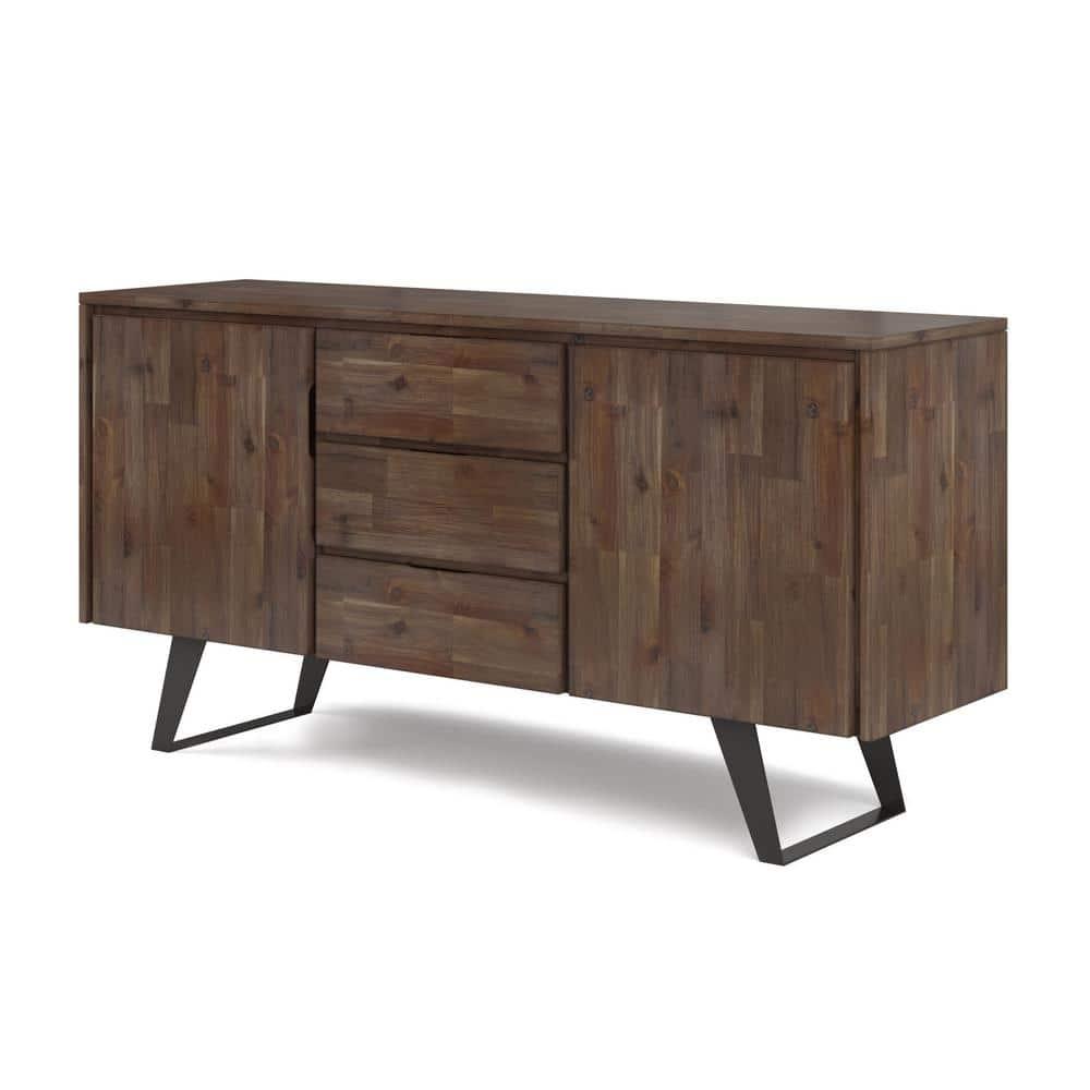 Simpli Home Lowry SOLID ACACIA WOOD and Metal 60 inch x 17 inch Rectangle Modern Industrial Sideboard Buffet in Rustic Natural Aged Brown