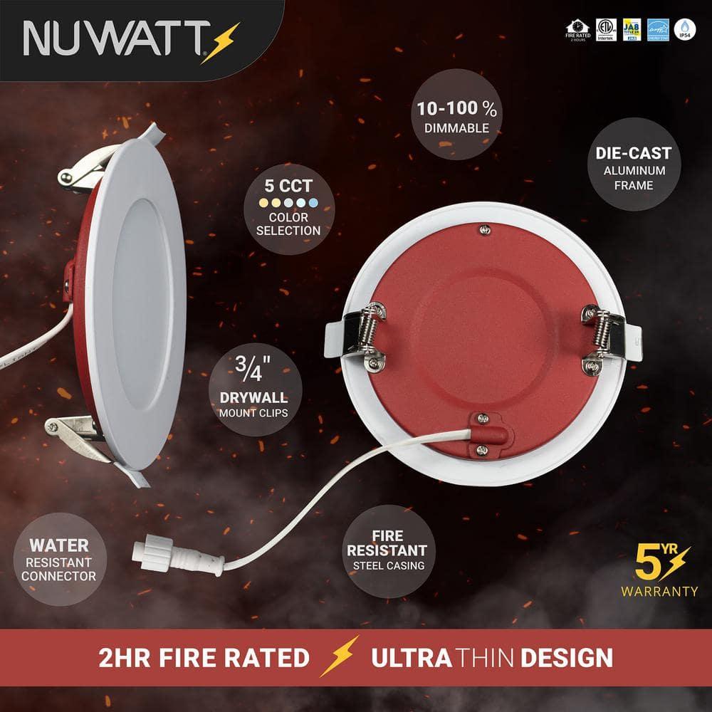 4 in. 2 HOUR Fire Rated Slim Canless LED Recessed Light 12W 5CCT 27K-50K Dimmable IC Rated 6PK