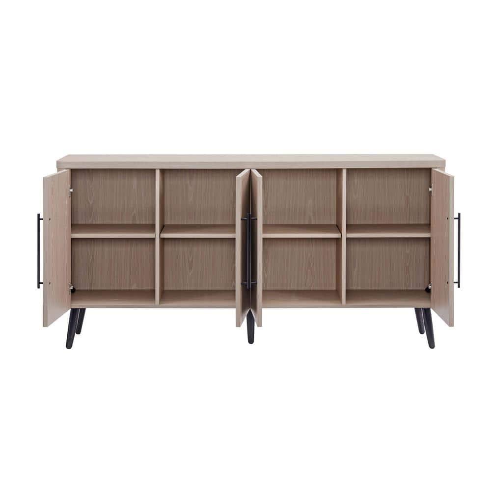 Manhattan Comfort Jodie 65" Mid-Century Modern Sideboard with 8 Adjustable Shelves in Whitewashed Oak